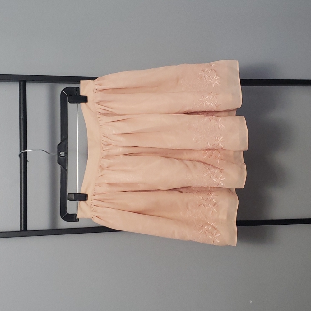 pink flower embroidered waist pleat skirt size large